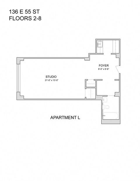 Floor plan for studio, 1 bath, 559 sqft